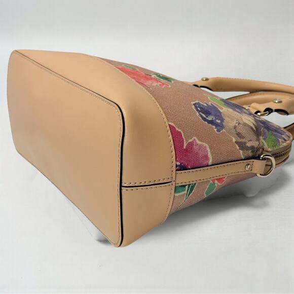 Kate Spade Floral Satchel Crossbody Handbag Beige Linen Jute Canvas Leather Trim - Picture 10 of 12